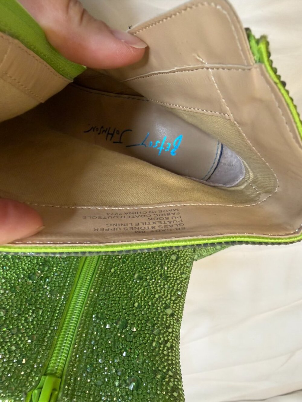 Betsey Johnson "Cady" Lime Green Bedazzled Heeled Ankle Boot - Picture 5 of 7